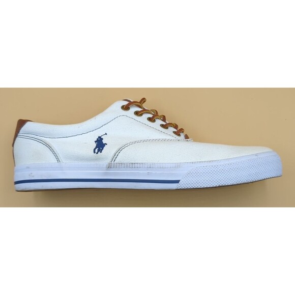 Polo Ralph Lauren Vaughn White Canvas Sneakers Shoes Mens Size 11 D Leather Lace - Picture 11 of 12